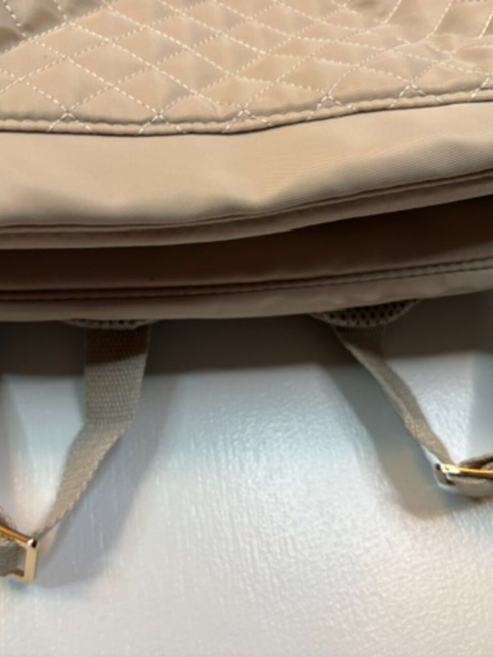 Paris Hilton Tan Quilted Backpack with Front Zipper Pocket - Picture 8 of 14